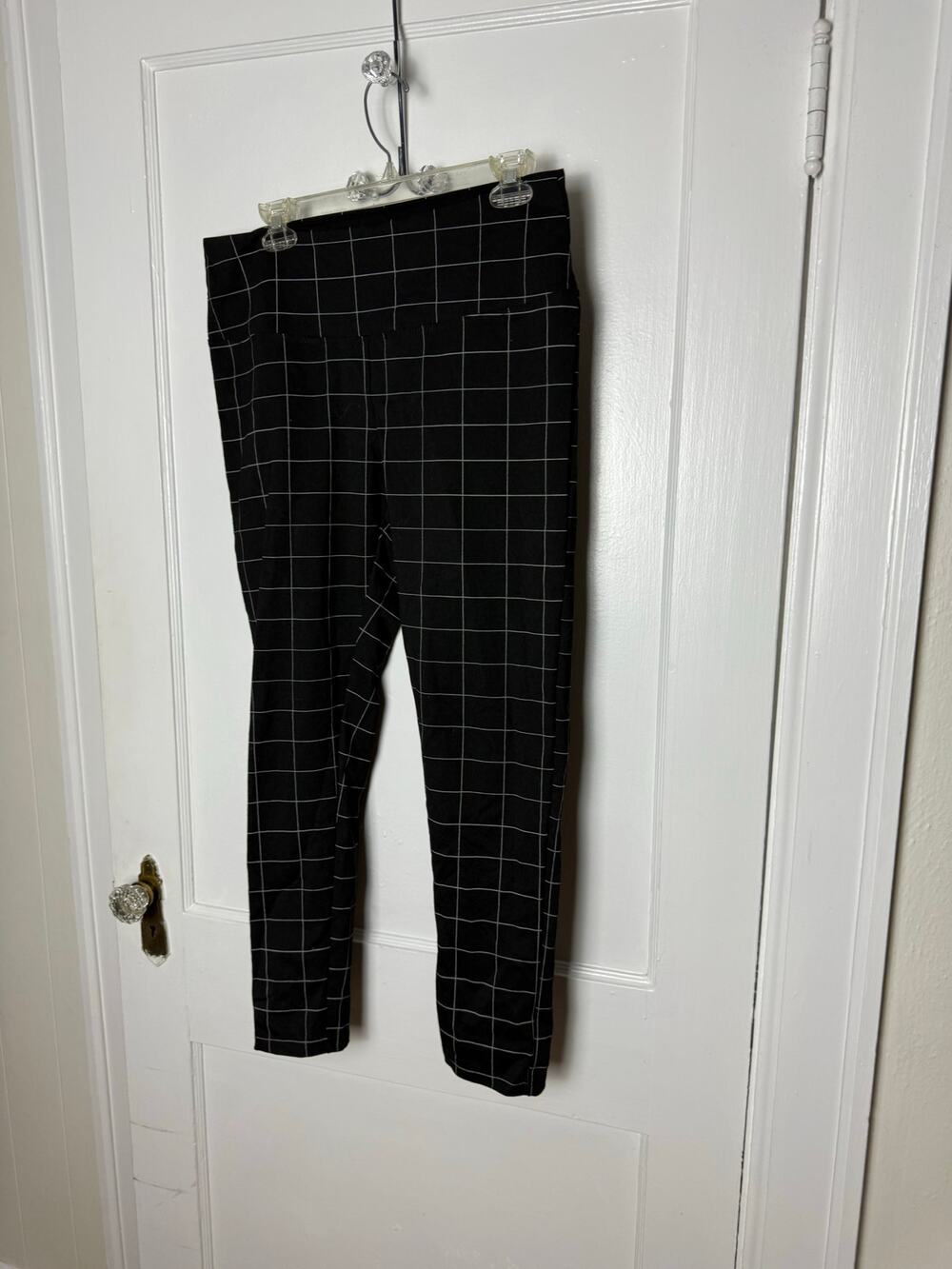 Alexander Jordan Black Tummy Control Plaid Straight Leg Stretch Pull On Pants L